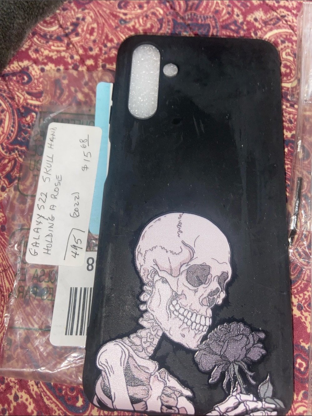 Samsung Black Phone Case with Pink Skull and Floral Patch